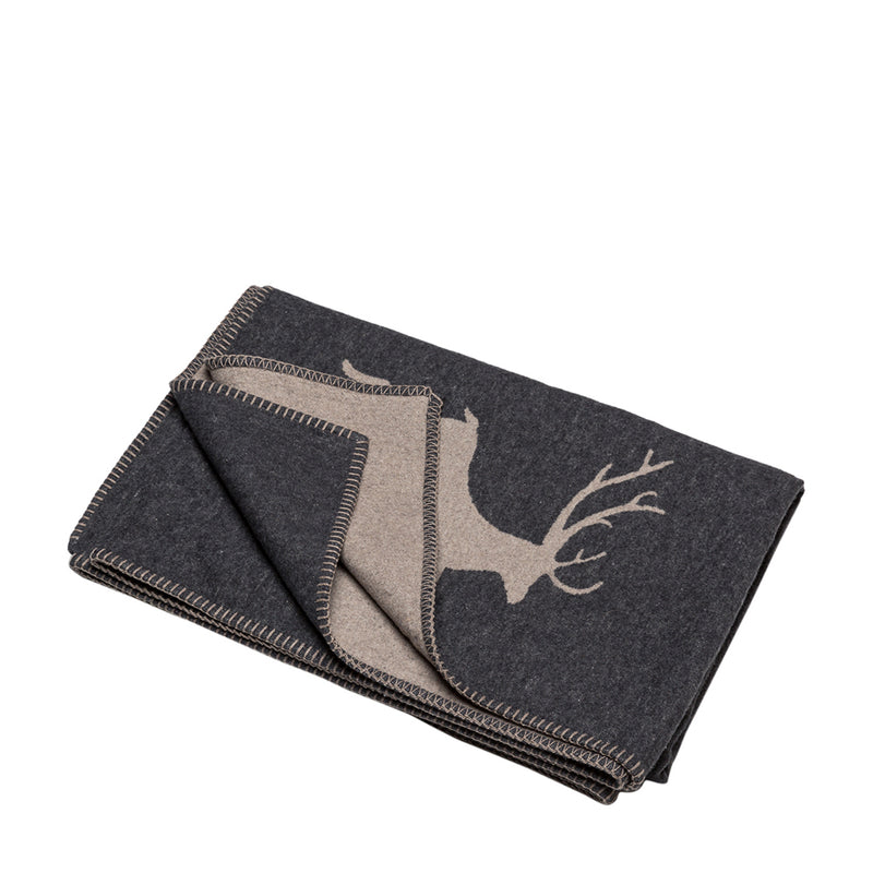 Skandi Baumwolldecke Hirsch Dunkelgrau