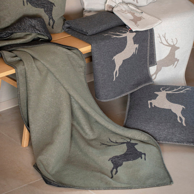 Skandi Baumwolldecke Hirsch Dunkelgrau