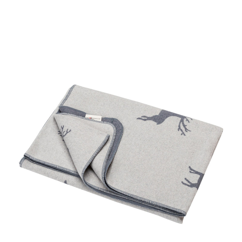 Skandi Flanelldecke Hirsche Hellgrau