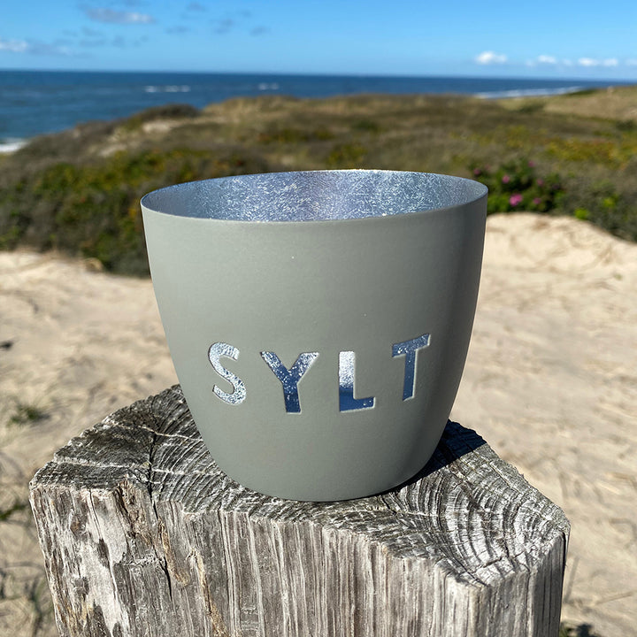 Windlicht im exklusiven Sylt Design Hellgrau Mittel