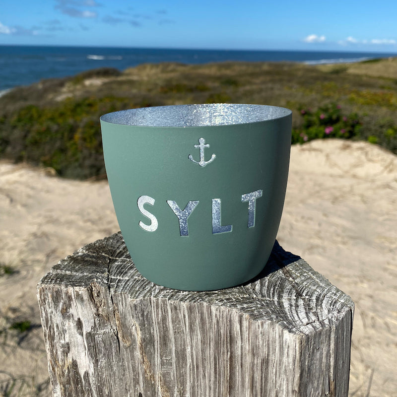 Windlicht im exklusiven Sylt Design Anker Grün Mittel