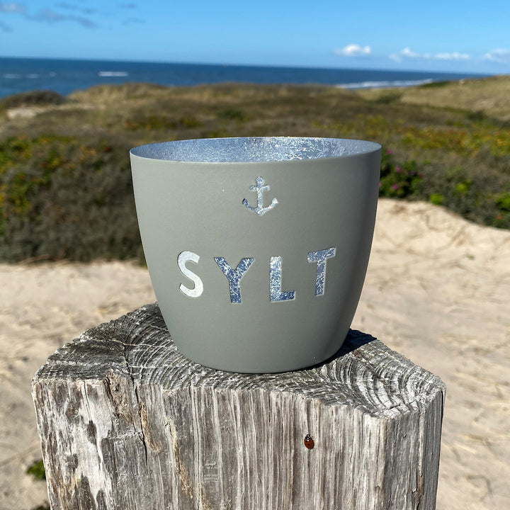 Windlicht im exklusiven Sylt Design Anker Hellgrau Mittel