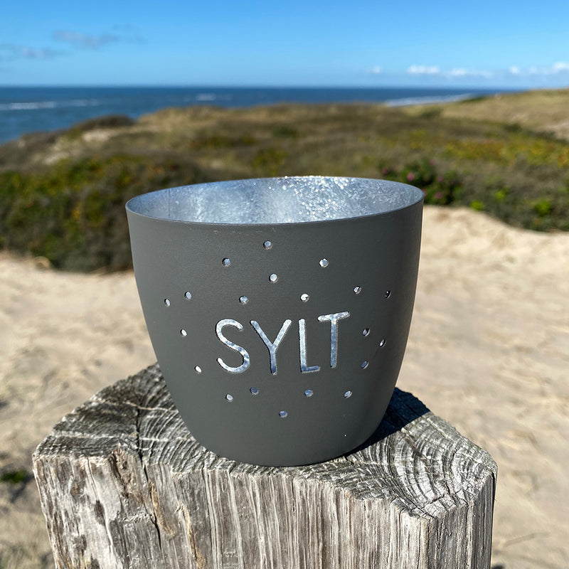 Windlicht im exklusiven Sylt Design Konfetti Dunkelgrau Mittel