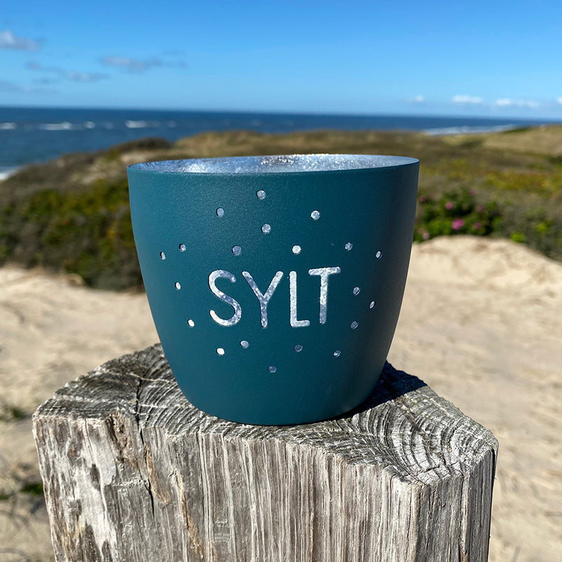 Windlicht im exklusiven Sylt Design Konfetti Blau Mittel
