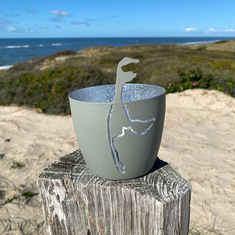Windlicht im exklusiven Sylt Design Insel Hellgrau Mittel