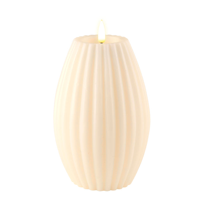 DELUXE gerillte LED Kerze Cremefarben 10 x 15 cm