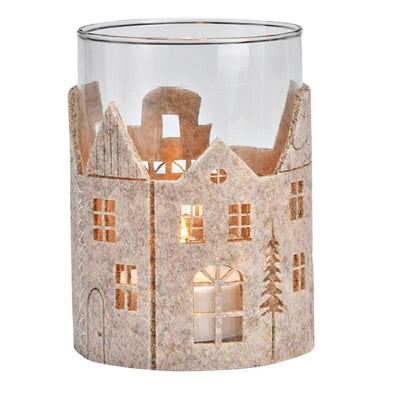 Windlicht Filz beige groß