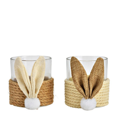Windlicht Hase braun-beige 2er-Set