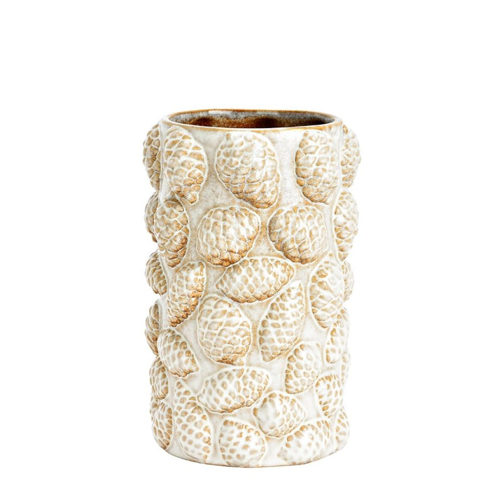 Vase Tannenzapfen 20 cm weiß-braun