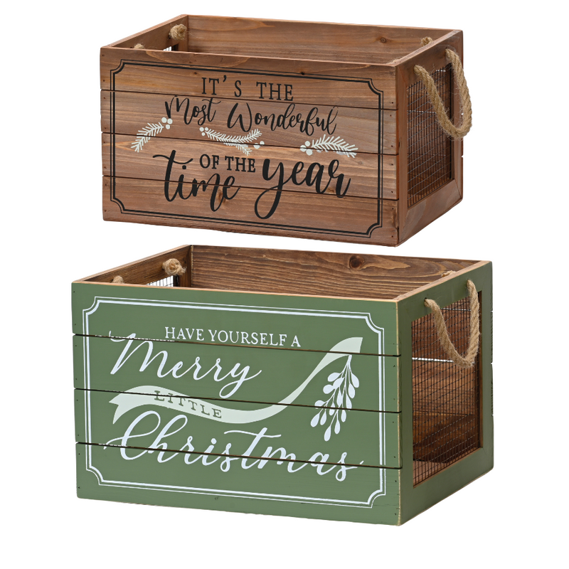 Deko-Holzkisten A merry little Christmas 2er-Set