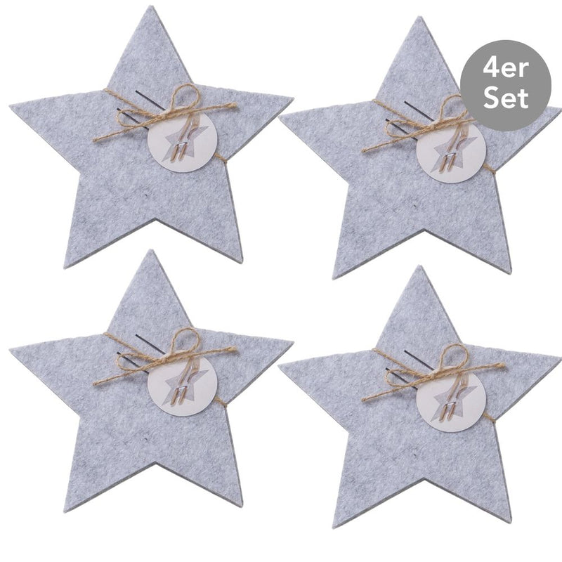 Bestecktasche Stern 4er-Set hellgrau