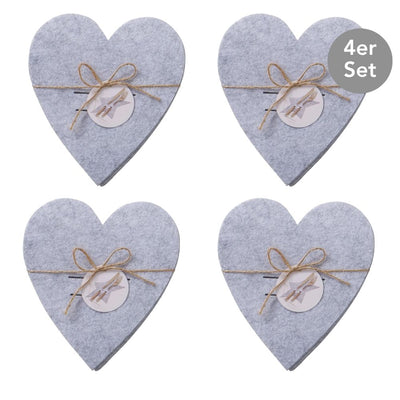Bestecktasche Herz 4er-Set hellgrau