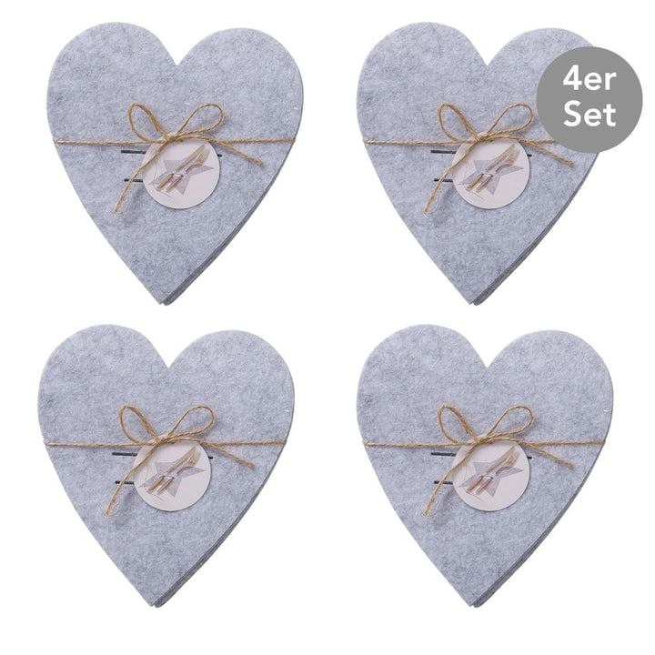 Bestecktasche Herz 4er-Set hellgrau