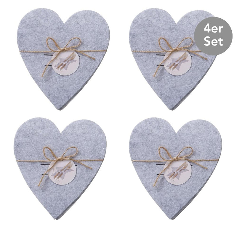 Bestecktasche Herz 4er-Set hellgrau