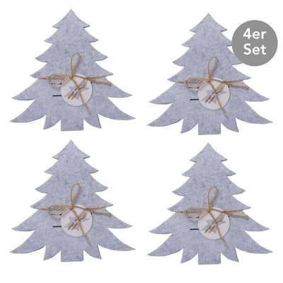 Bestecktasche Tannenbaum 4er-Set hellgrau