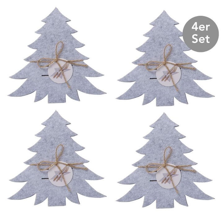 Bestecktasche Tannenbaum 4er-Set hellgrau