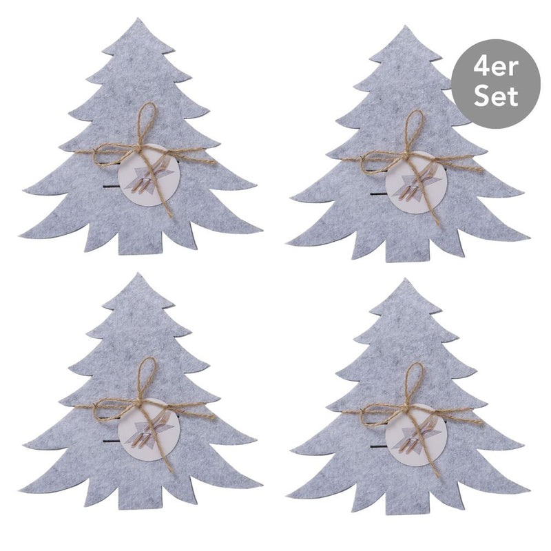 Bestecktasche Tannenbaum 4er-Set hellgrau
