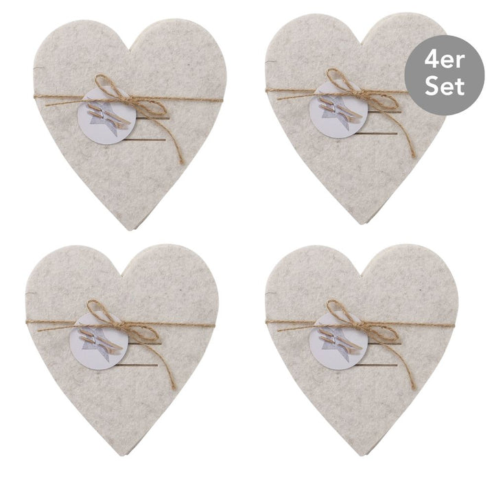 Bestecktasche Herz 4er-Set beige