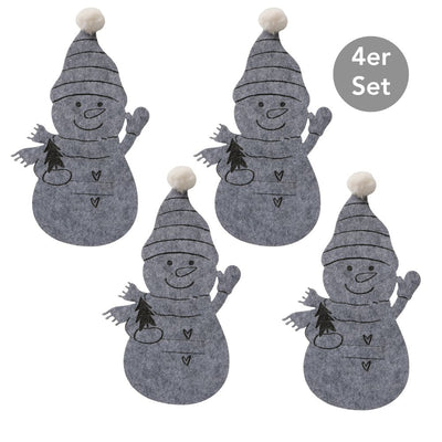 Bestecktasche Schneemann 4er-Set grau