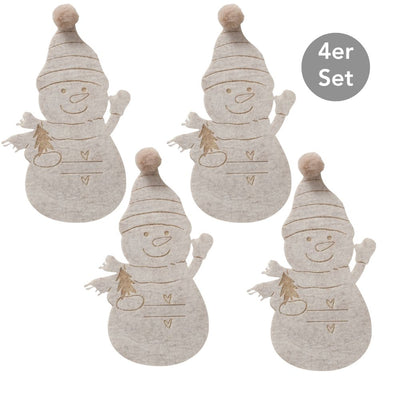 Bestecktasche Schneemann 4er-Set beige