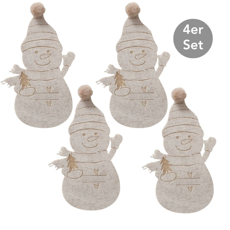 Bestecktasche Schneemann 4er-Set beige