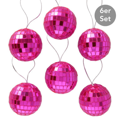 Weihnachtskugel Disco 6er-Set pink