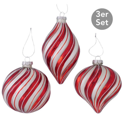 Weihnachtskugel Tilda 3er-Set rot gestreift