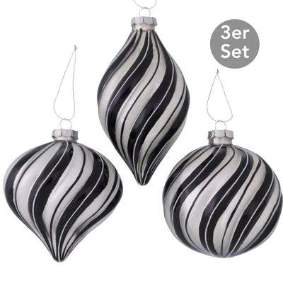 Weihnachtskugel Tilda 3er-Set schwarz gestreift