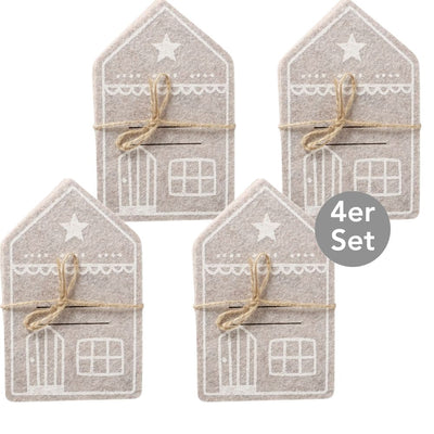 Bestecktasche Weihnachtshaus 4er-Set beige