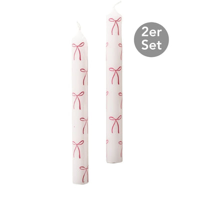 Stabkerze Schleife 2er-Set weiß