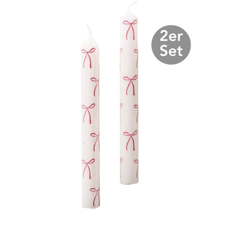 Stabkerze Schleife 2er-Set weiß