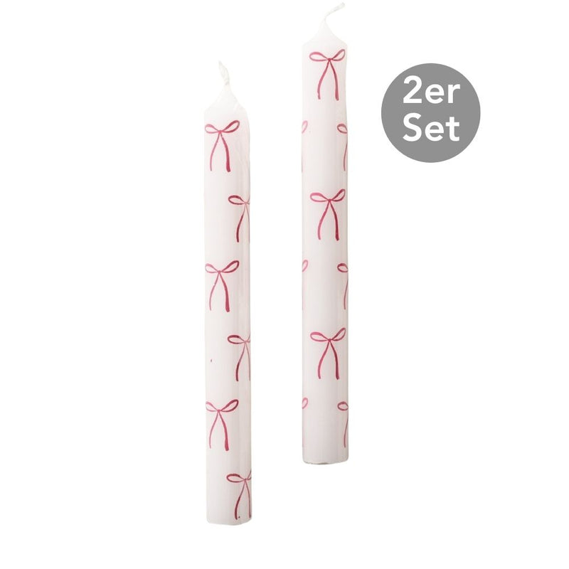 Stabkerze Schleife 2er-Set weiß