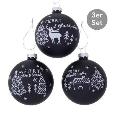 Weihnachtskugel Merry Christmas 3er-Set schwarz