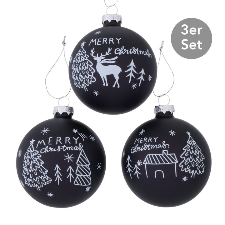 Weihnachtskugel Merry Christmas 3er-Set schwarz