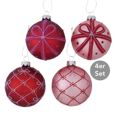 Weihnachtskugel Alva 4er-Set rosa-rot