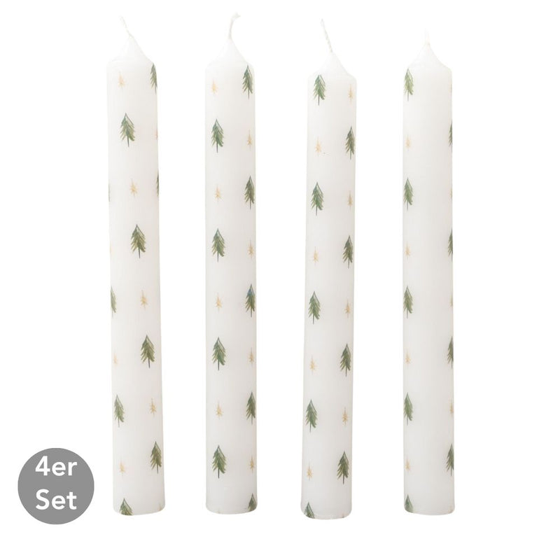 Stabkerze Tannenbaum & Sterne 4er-Set weiß