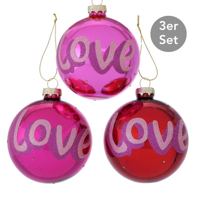 Weihnachtskugel Love 3er-Set pink-rot