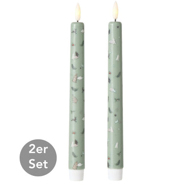 LED Stabkerze Ornamente 2er-Set salbeigrün