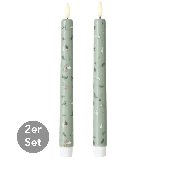 LED Stabkerze Ornamente 2er-Set salbeigrün