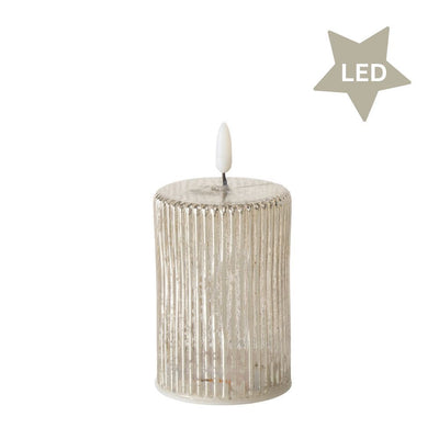 LED Stumpenkerze antik-silberfarben 13 cm