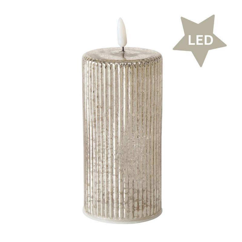LED Stumpenkerze antik-silberfarben 17 cm