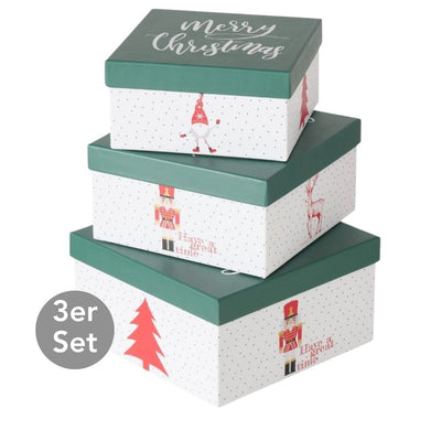 Geschenkbox Merry Christmas 3er-Set grün-weiß
