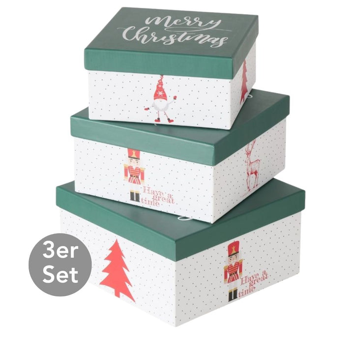 Geschenkbox Merry Christmas 3er-Set grün-weiß