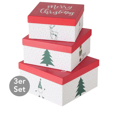 Geschenkbox Merry Christmas 3er-Set rot-weiß