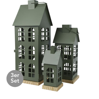 Laterne Haus 3er Set piniengrün