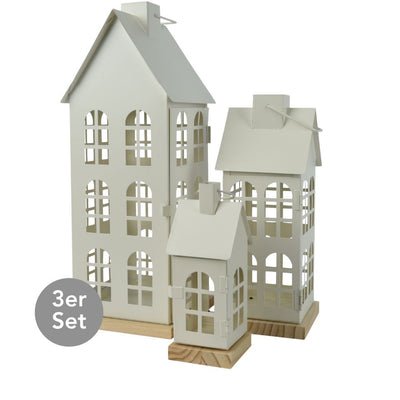 Laterne Haus 3er Set weiß