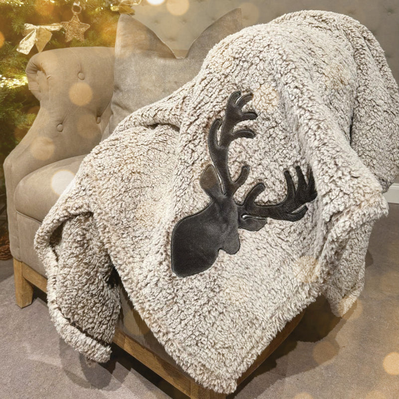 Decke mit Hirschkopf grau