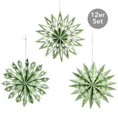 Weihnachtshänger Schneekristalle 12er Set grün