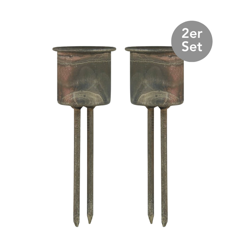 Ib Laursen Spieß Kerzenhalter zinkfarben 2er-Set