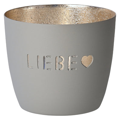 Windlicht Madras Liebe mit Herz grau-goldfarben